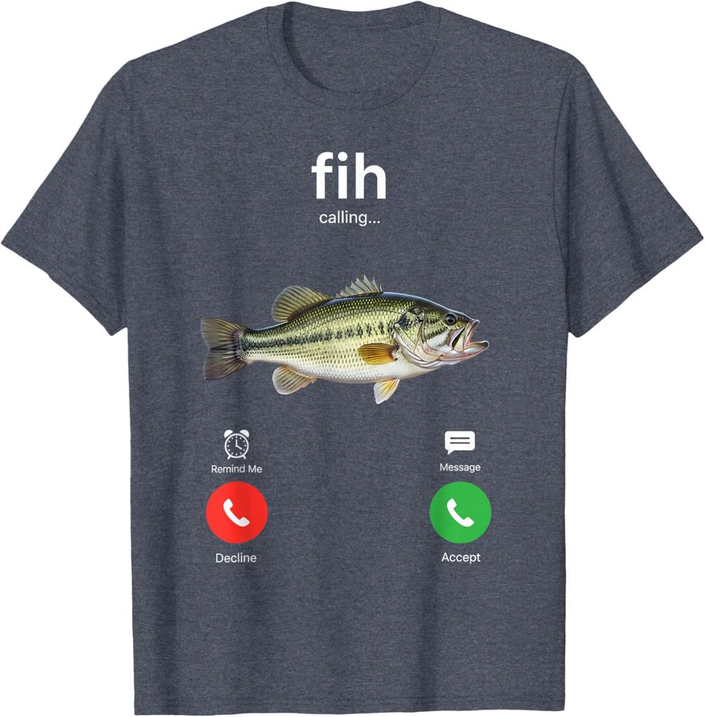 Fish Calling Funny Fishing Graphic Tee Men's Casual Cotton T-Shirt