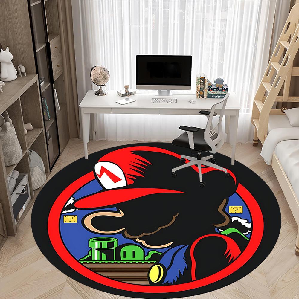 1 Stück Mario Abenteuer Büro Runder Teppich, Unter Bürostühlen Schlafzimmer Wohnzimmer Heimdekoration a1022221