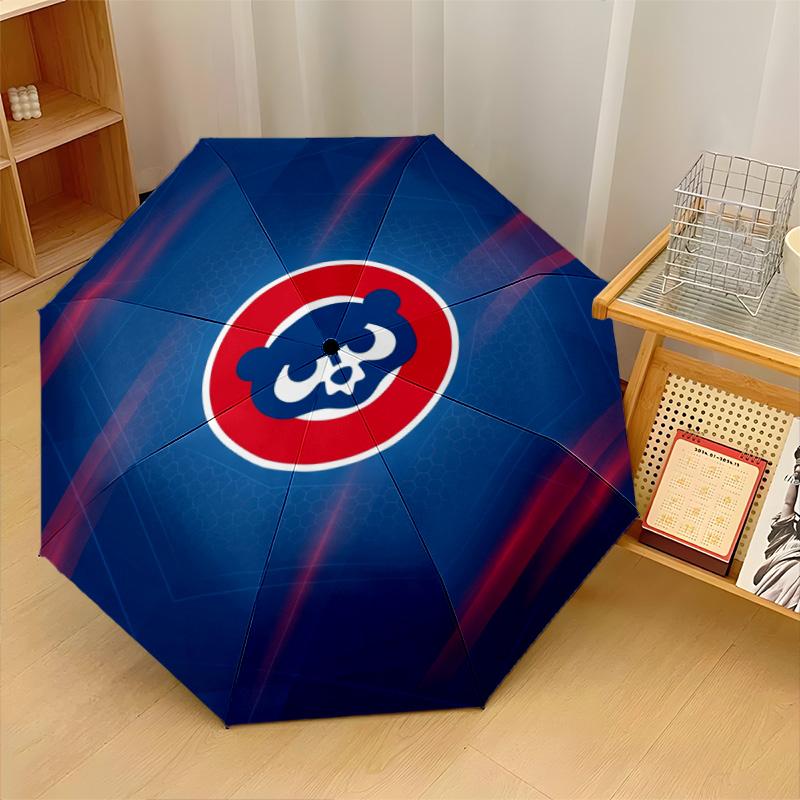 Chicago Cubs Print Auto 8?Ribs Folding Umbrella Wind Resistant Lightweight Automatic Umbrella For Daily Travel