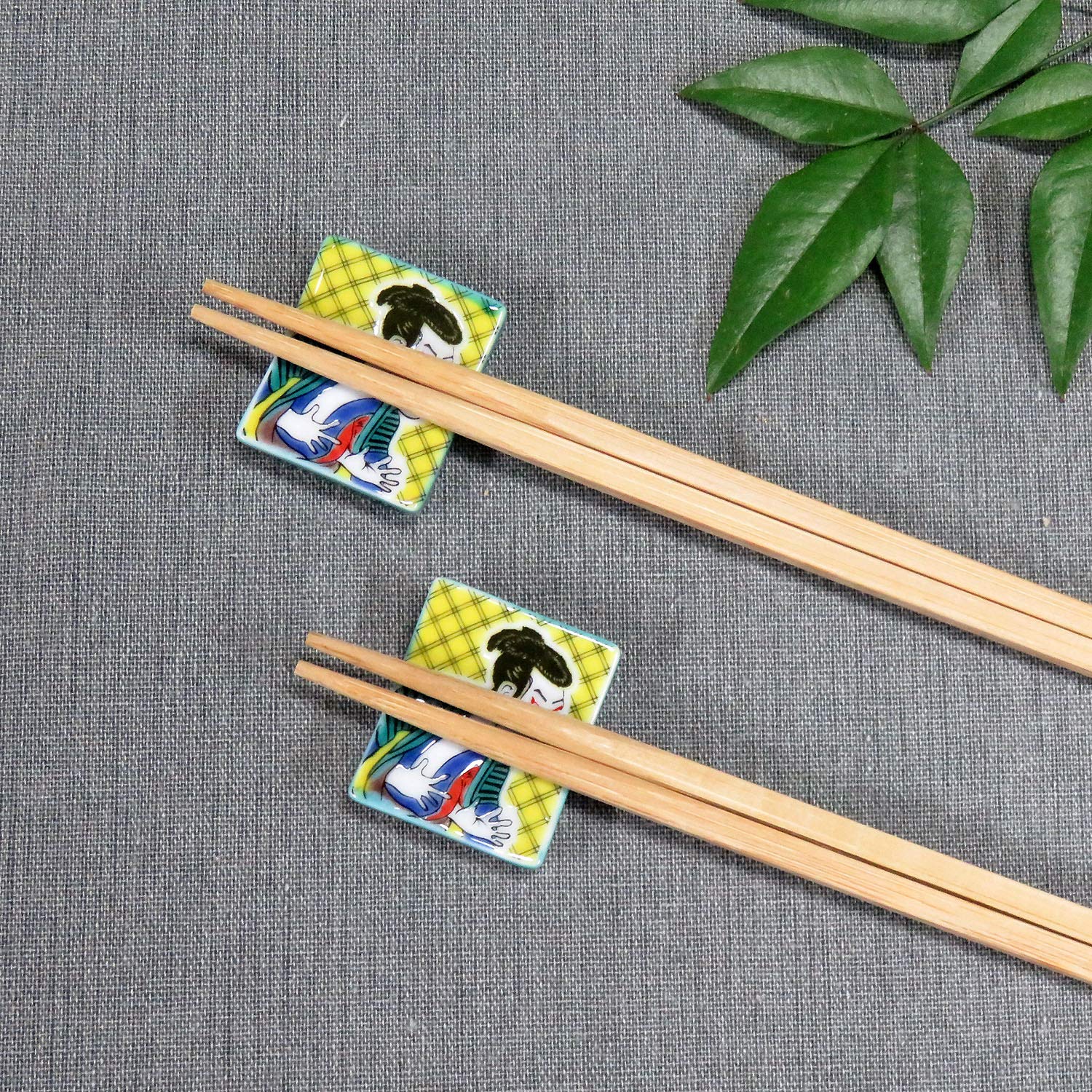 

Stylish Kutani ware chopstick pair Sharaku ceramic cutlery made in Japan rests, set, rest,