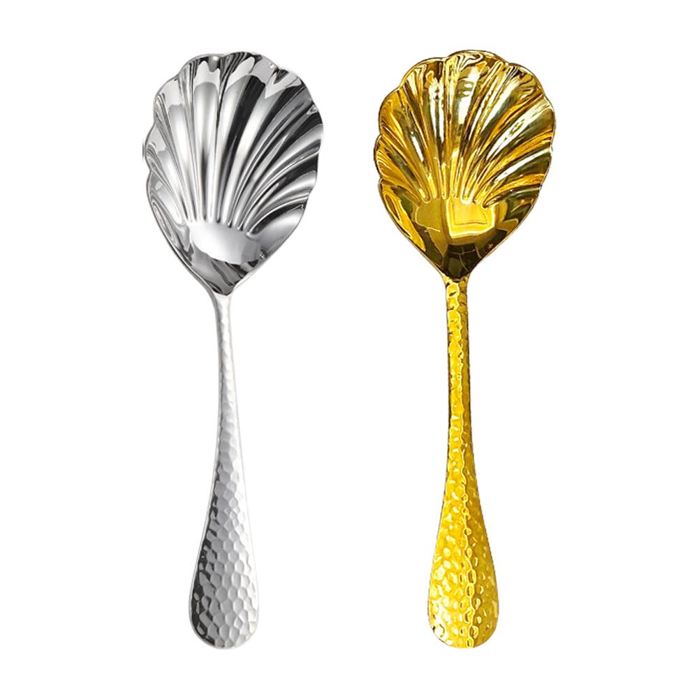 1/2/3PCS Large Hammered 304 Stainless Steel Shell Spoon Long Soup Spoons Public Hot Pot Serving Scoop Restaurant Table
