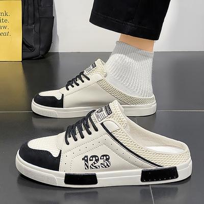 Half Slippers Men's Summer Breathable Hollow Mesh Lazy One Pedal Heelless Office Large Size Bag Head Slippers