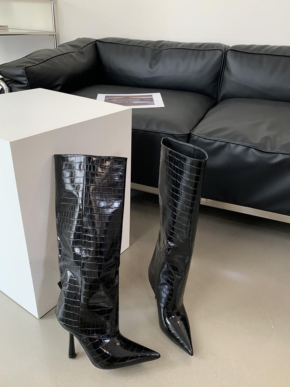 

модные туфли с острым носком для женщин на каблуках выше колена, новые поступления 2024 года, модные туфли на тонком высоком каблуке, черные, коричневые, белые, на шпильках, туфли-лодочки для вечеринок Chelsea Botas 7.5 чёрный