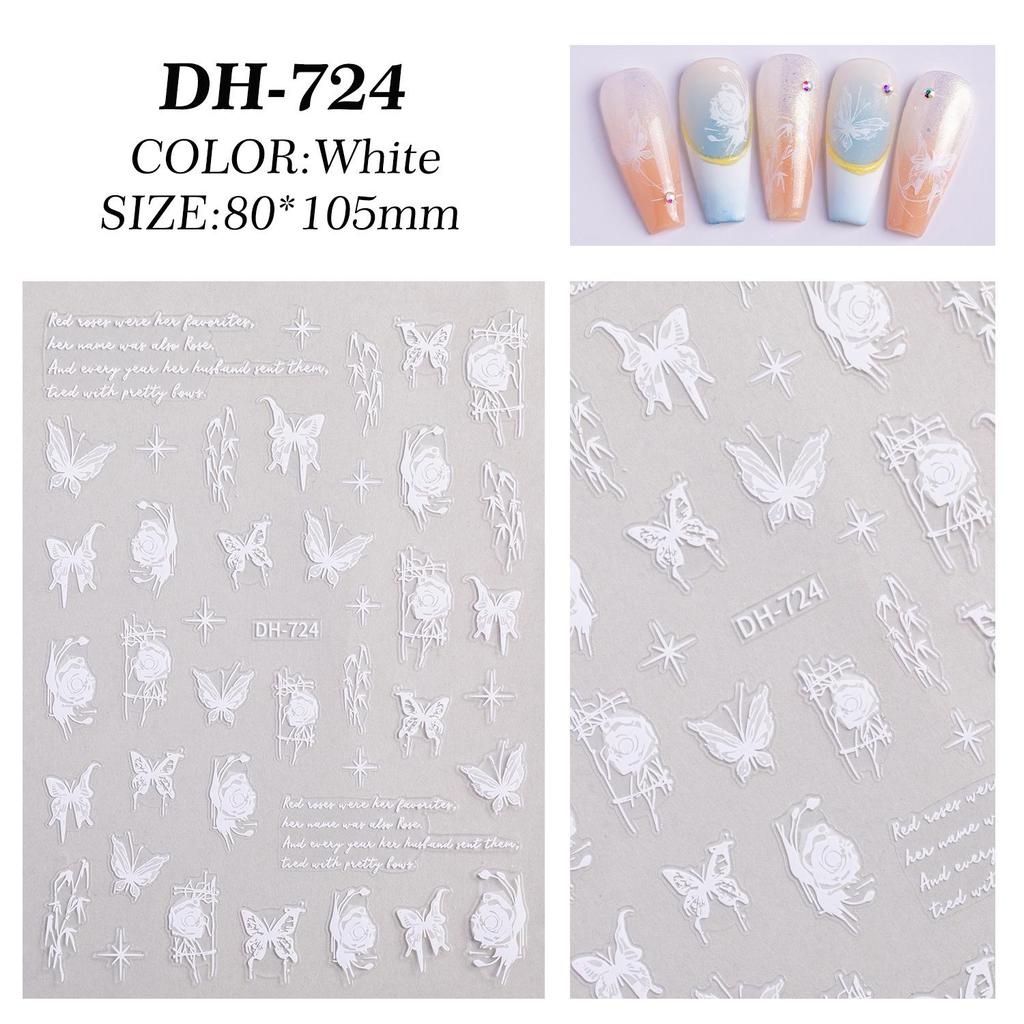 Ink Style Black & White Butterfly, Rose, Star, Bamboo Nail Art Stickers - Semi-Transparent Fairy Design