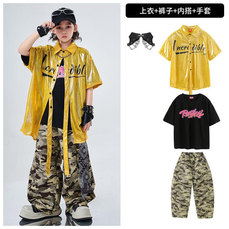 Children'S Hip-Hop Trendy Clothes Boys' Hip-Hop Fried Street Hiphop Performance Clothes Are Trendy And Cool Children'S Summer Two-Piece Short Sleeves
