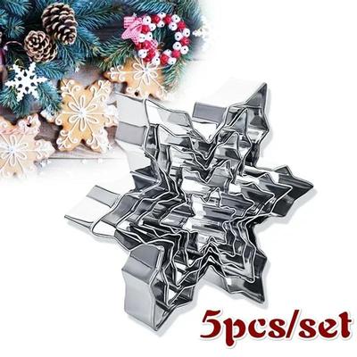 5 Pcs/Set Snowflake Shape Christmas Metal Cookie Cutter Chocolate Soap Mold Baking Tools Kitchen Bakeware Fondant Cake Stencils