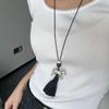 Natural Minimalist Design Zebra Tassel Long Pendant Necklaces For Women  Versatile Adjustable Sweater Chain Jewelry