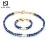 Vintage Natural Volcanic Stone Beaded Bracelet for Men Women's Necklace 6mm Blue Beads Accessories Stainless Steel DIY Jewelry