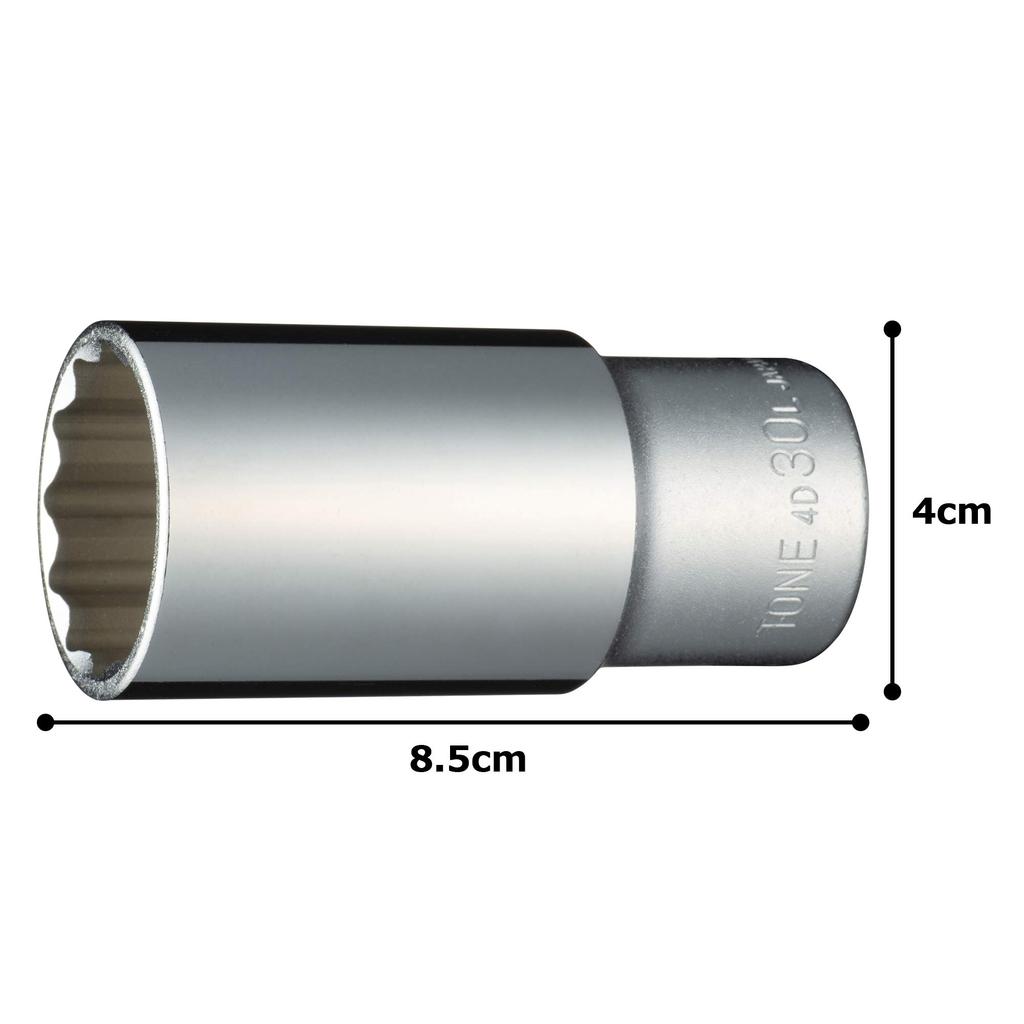 TONE Deep Socket Drive Angle Width across Flats 30mm (12 Square) HP4D-30L 12.7mm (1/2")