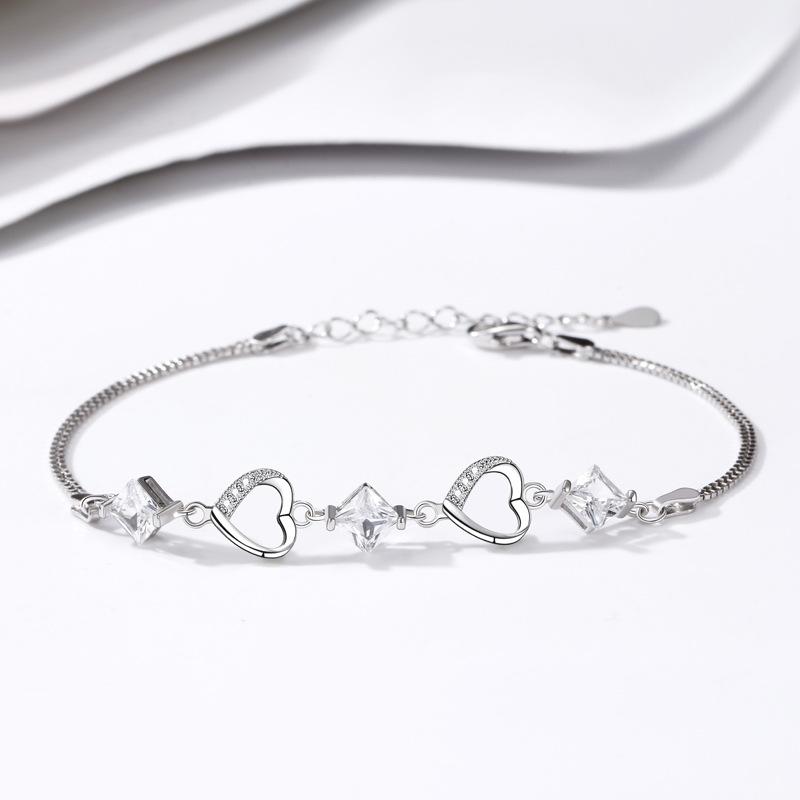 Heart To Heart Bracelet Women's Korean Exquisite Fashion Versatile Hollow Love Flash Diamond Jewelry Gift Women