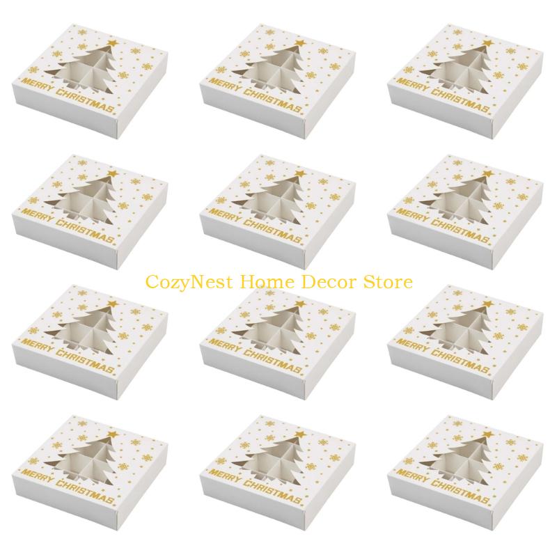 92MF 12Pcs Christmas Themed Chocolate Box Cookie Candy Chocolate Packaging Box