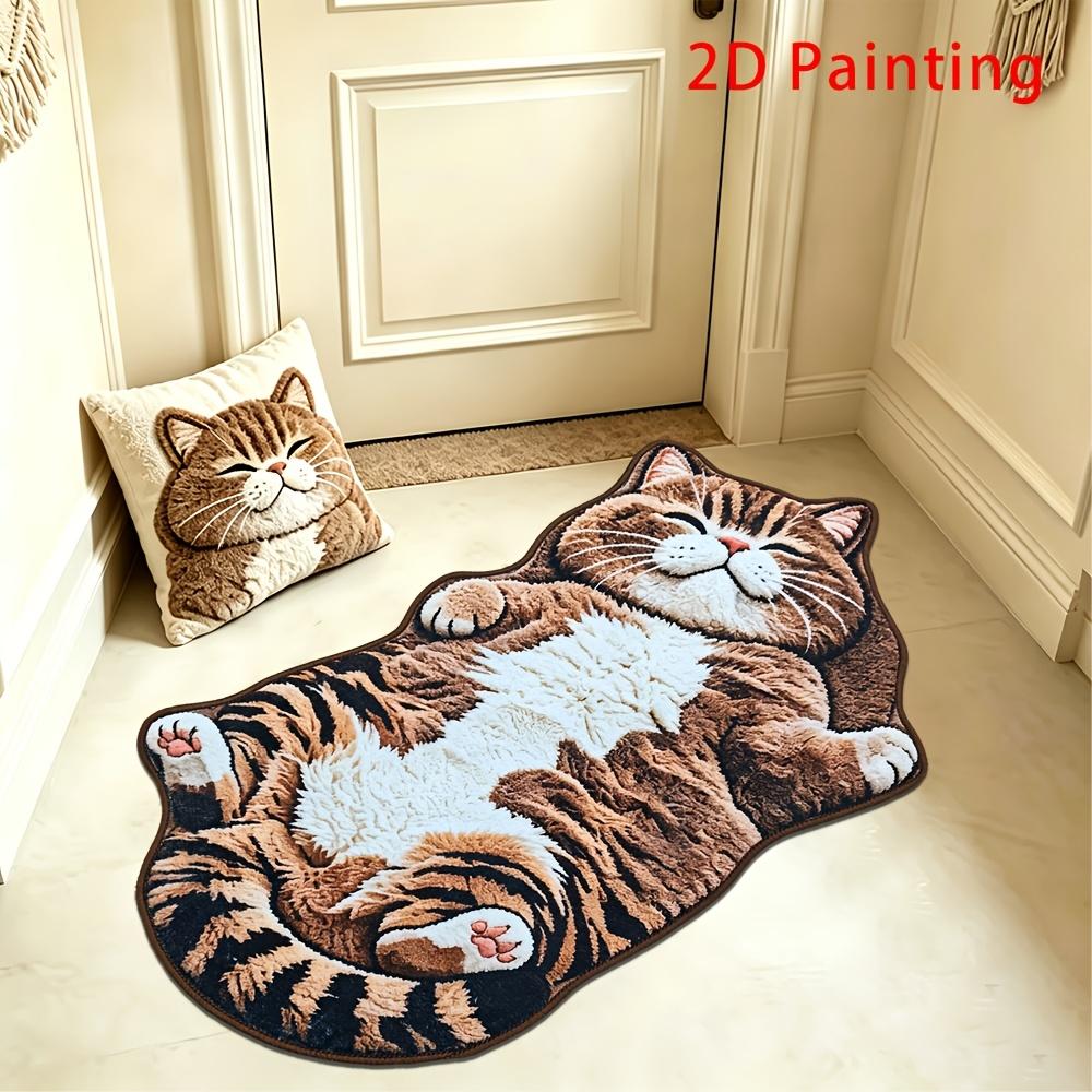 Cute Chubby Tabby Cat Shaped Doormat 2D Print Non Slip Waterproof Floor Mat For Bedroom Entrance Animal Home Decor Rug