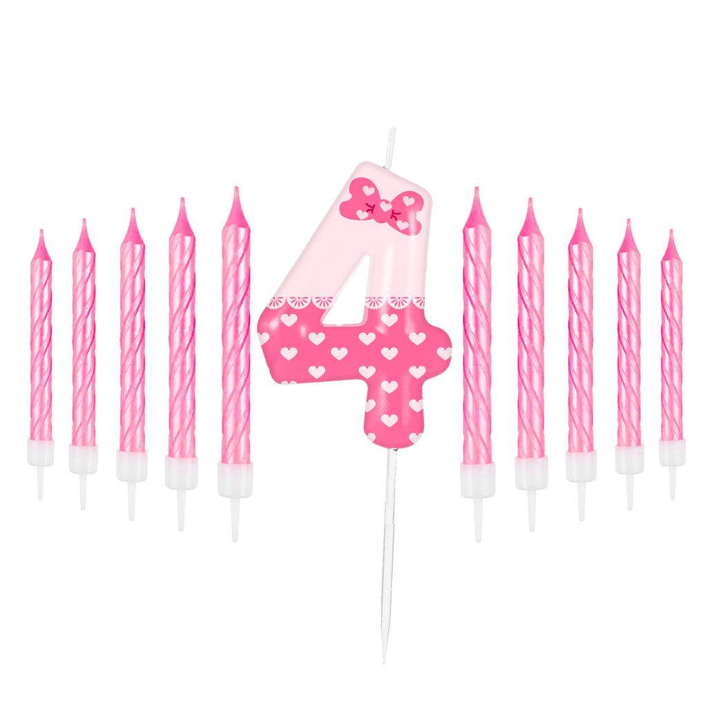 11pcs Pink Bow Number 0-9 Birthday Candles, Cat Cartoon Birthday Decorations for Girls, Wedding Anniversary Party Supplies
