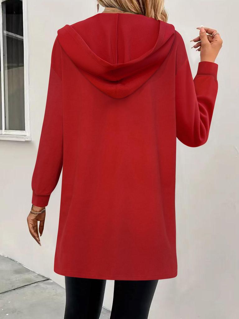 Solid Color Autumn-Winter Simple Fashion Velvet Hooded Cardigan Sweatshirt