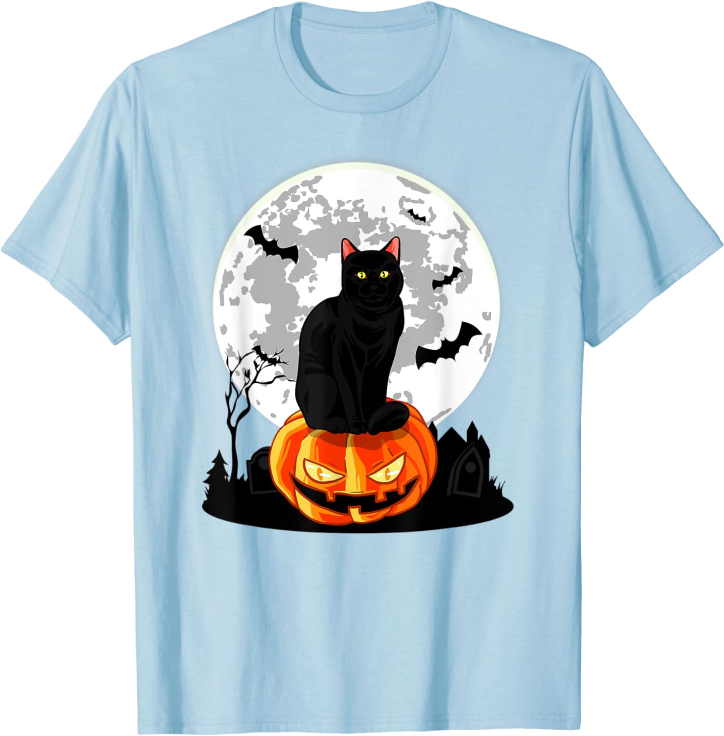 

Черная кошка на тыкве, костюм на Хэллоуин в полнолуние, футболка унисекс
