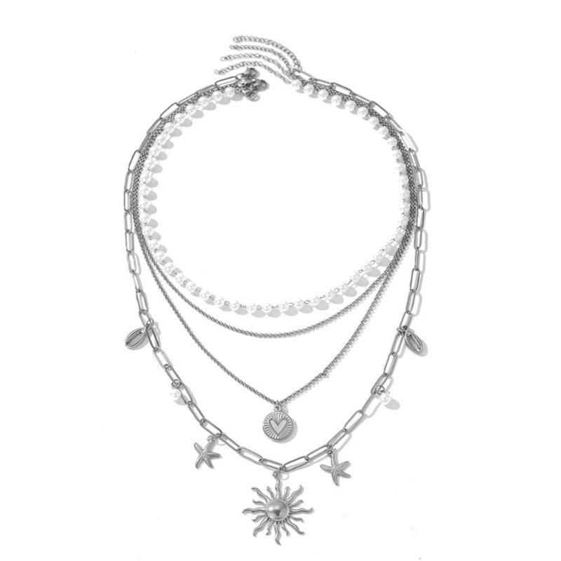

Stainless Steel Necklace Sunflower And Starfish Pendant Neckchain Elegant Women s Jewelry For Parties Formal Occasion