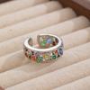 Exquisite Colorful Crystal Zircon Geometric Open Ring For Women Simple Copper Hollowed Out Stacked Finger Ring Fashion Jewelry