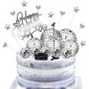23PCS Disco Ball Cake Toppers with DJ Bling Silver Mirror Balls and Mini Microphone Radio Decor for 70s Dance Party Supplies
