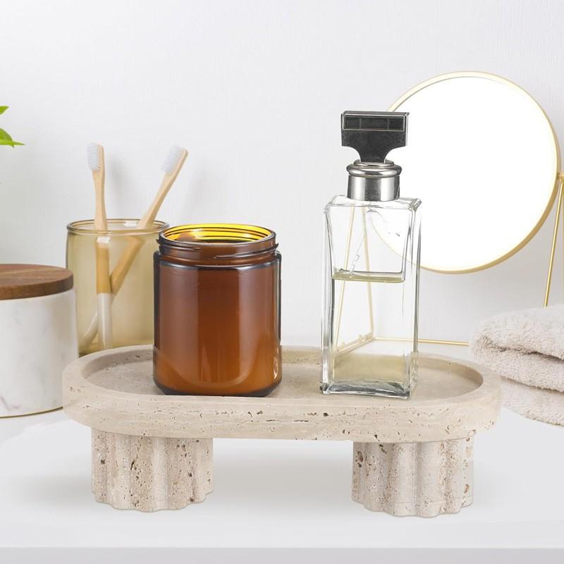 Natural Yellow Travertine Stone Tray With Feet Oval Decorative Dish Perfume Bottles Home Decor Hotel Display
