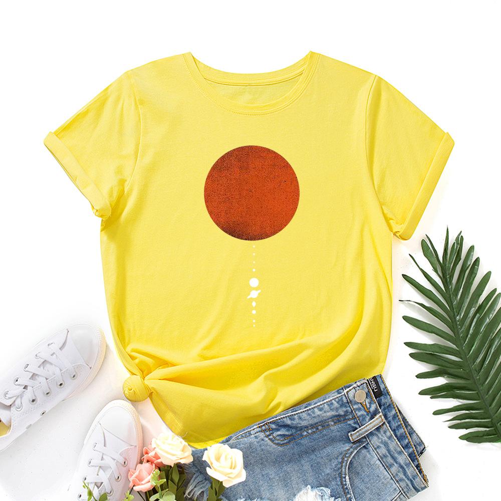 Women's Moon Planet Printed Loose Round Neck Short Sleeved T-shirt for Women Shirt