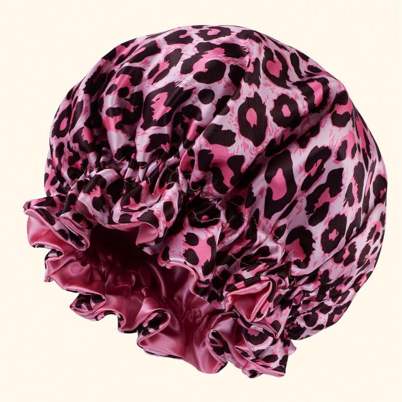 1PC Hair Bonnet Printed Leopard Double Layer Satin Splicing Hair Bonnet For Sleeping For Curly And Straight Hair