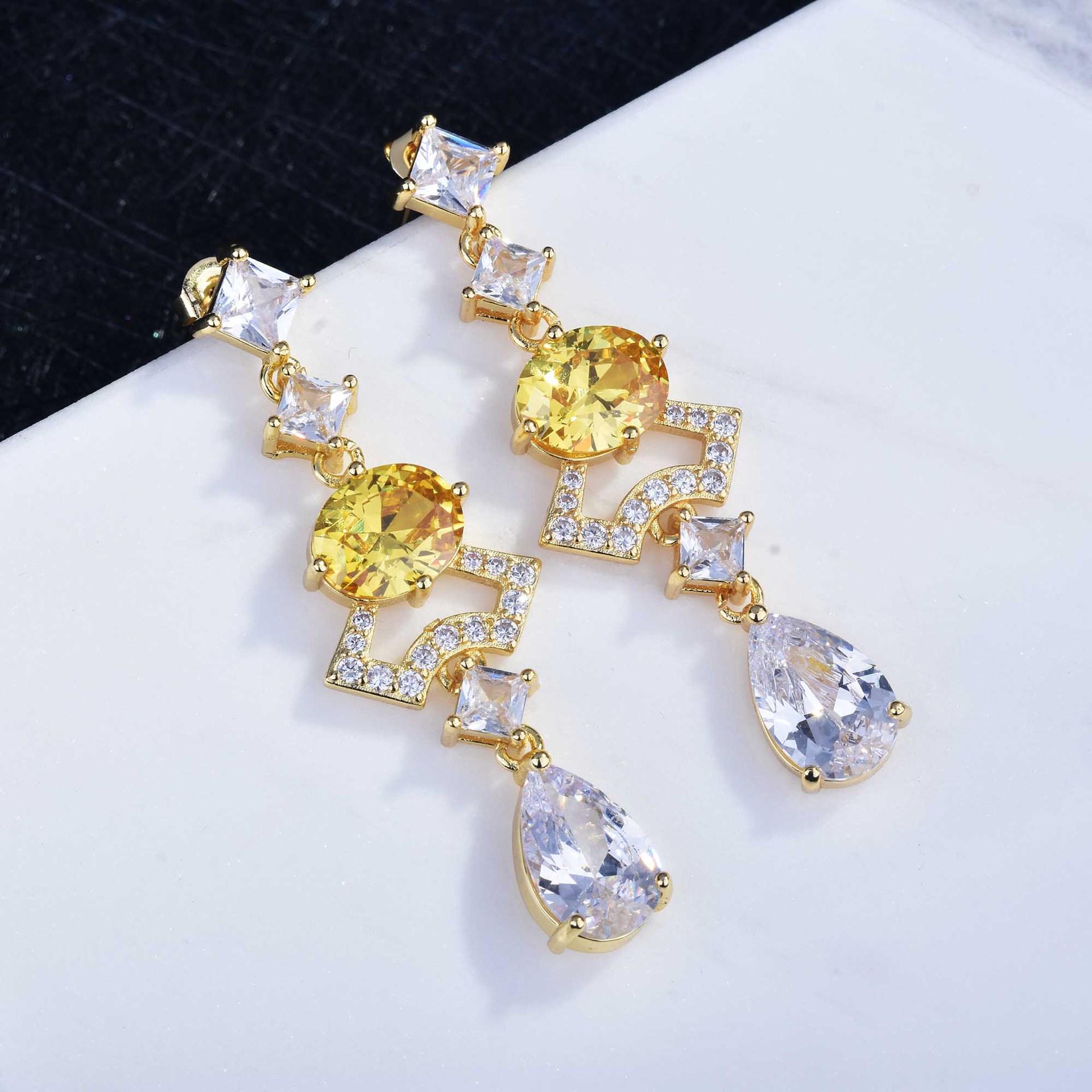 

S925 Silver Plated Blue Zircon Earrings: Long Fan-Shaped Water Drop Design for Women.