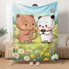 Cute Brown Bear Panda Flower Wreath Meadow Butterfly Print Flannel Blanket Soft Warm Throw Blanket For Sofa Bedroom