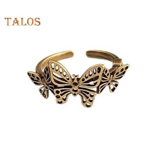 Retro Ring Hollow Butterfly Crown Shape Rhinestone Decor Dark Cool Style Alloy Stacking Ring Prom Party Dating Jewelry