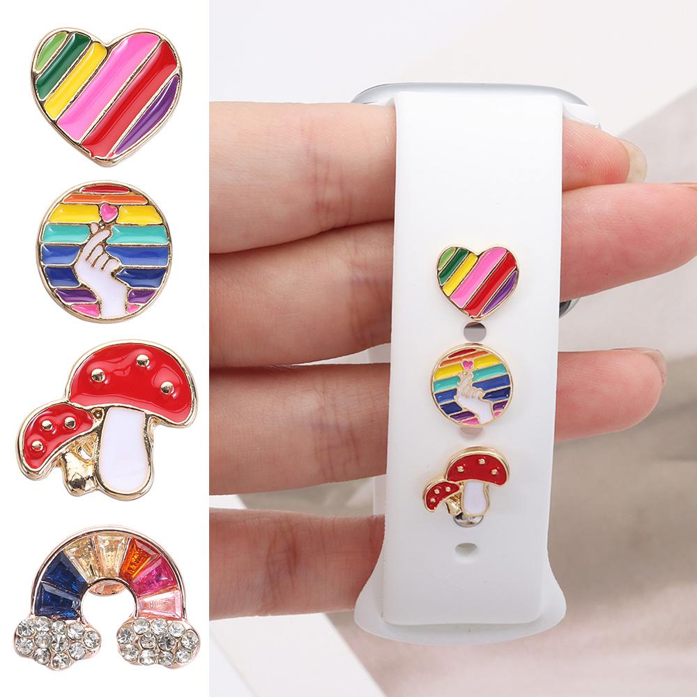 Charms for Apple Watch Silicone Band Series 11/10/9/8/ultra/SE Bracelet Metal Decoration Jewelry for Galaxy Watch 7/6/5/4 Strap