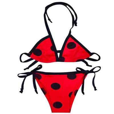 Dziewczęcy czerwono-czarny strój kąpielowy bikini w kropki
