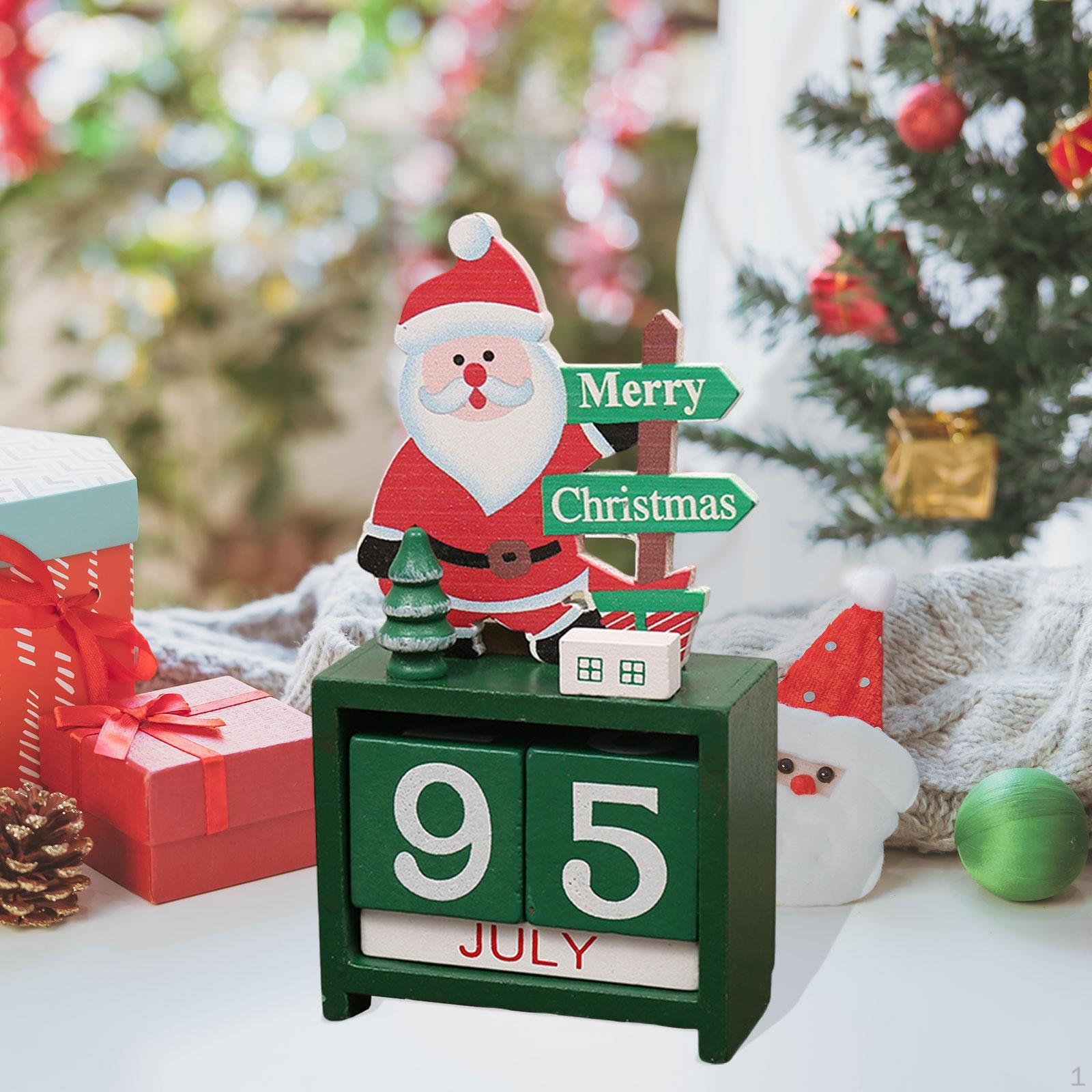 

Christmas Calendar Desk Decoration, Calendar,Rustic with Number Blocks Tabletop for Office Living Style G
