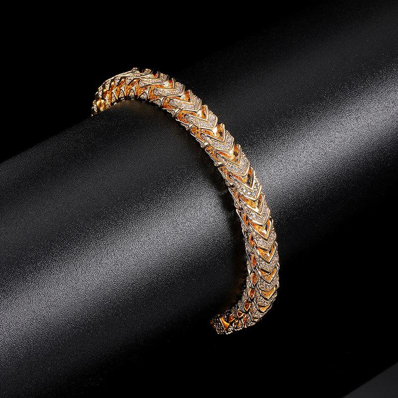 A European and American 6mm zircon bracelet necklace set hip-hop personalized lock buckle accessories, popular
