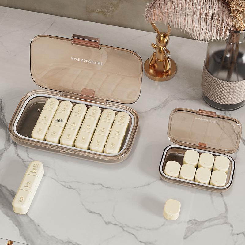 Portable Weekly Pill Organizer: Large Capacity, Sealed, Three Times Daily Dispenser, Travel-Friendly Medication Box.