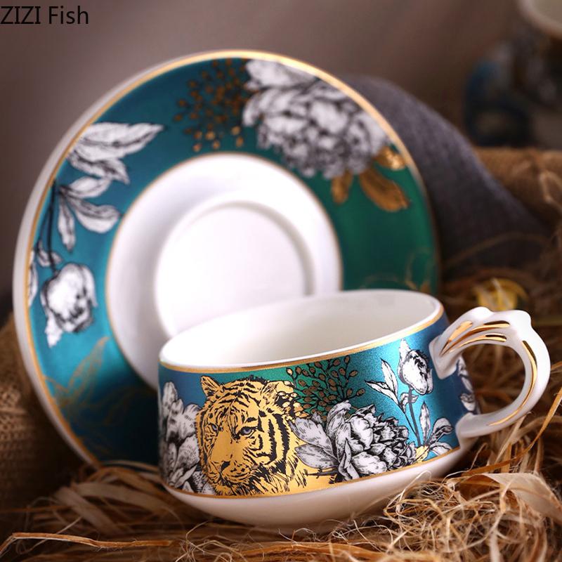 Fierce Tiger Pattern Porcelain Cup&saucer Exquisite Coffee Mug Dining Table Milk Mugs Afternoon Tea Teacup Fruits Juice Cup