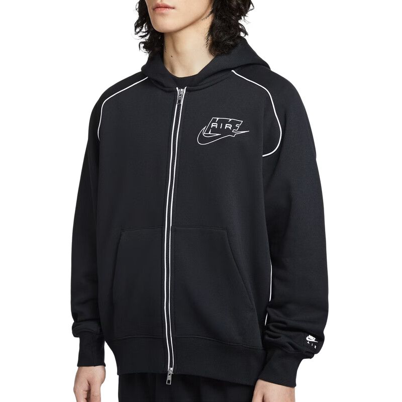 Nike Air Sweatshirts Men's 010 Black/White/White Hooded Moderate Cardigan IF1275-010