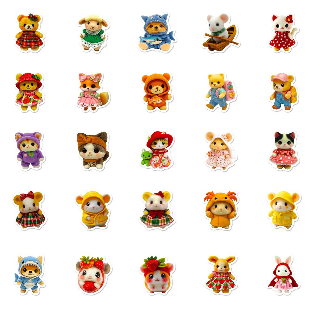 New 50 Plush Teddy Bear Cartoon Stickers Cute No Repeat Mobile Notebook Decorative Waterproof Stickers