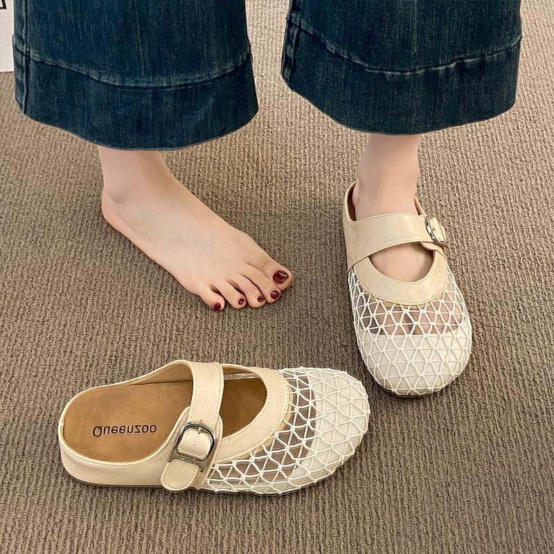 Fashion Cover Toe Fretwork Heels Women's Shoes Silver Female Slippers Slides 2025 Flat Summer Shoes Woman's Slippers Cover Toe Slides Fr