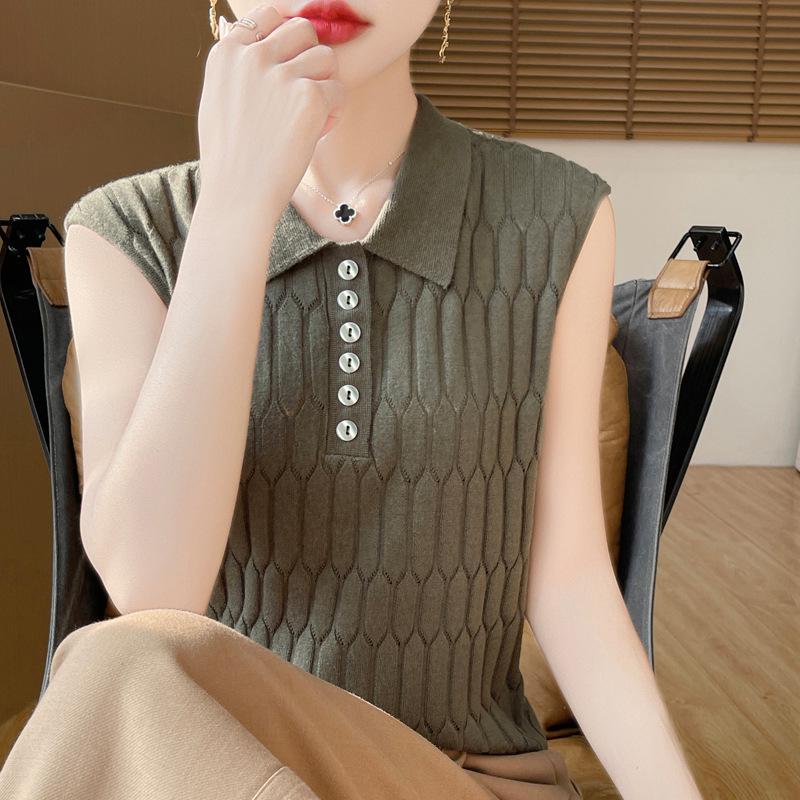 

Women s Casual Sleeveless Knitted Vest with Turn-Down Collar - Simple Spring Layering Cardigan XL рожевий