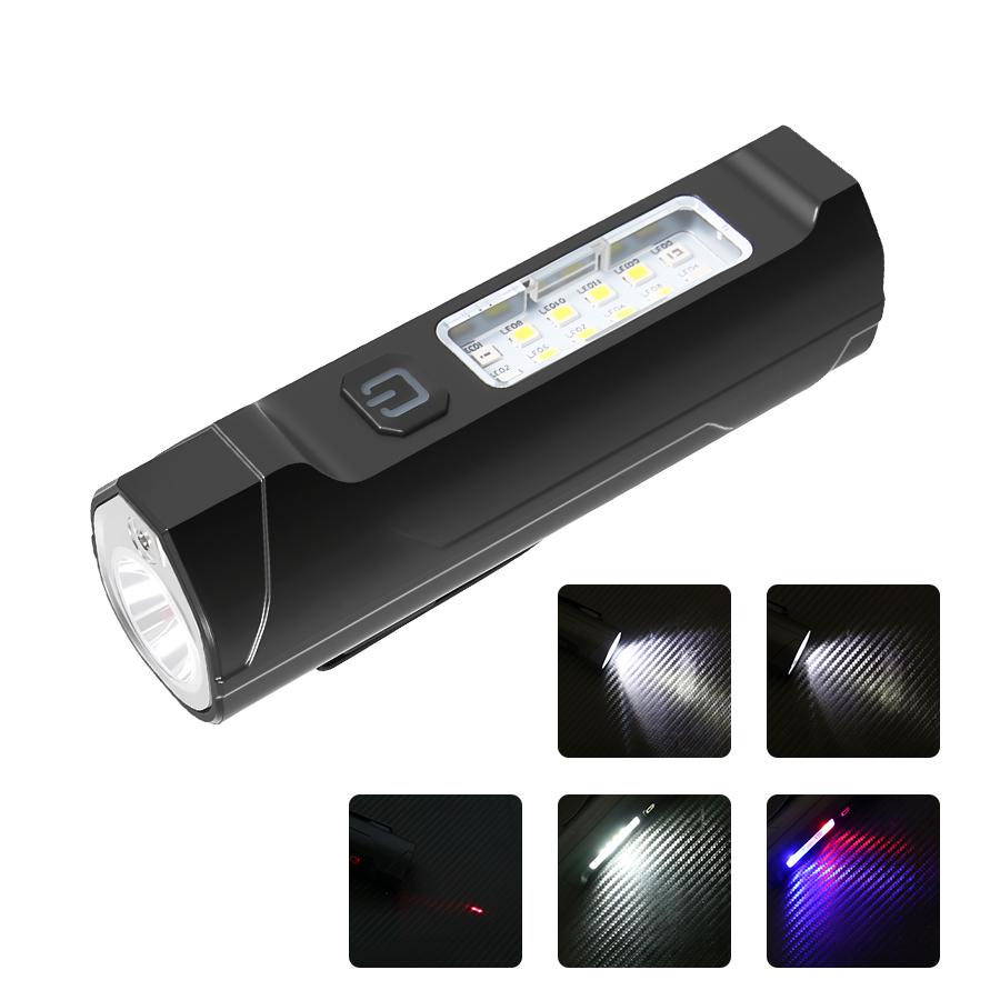 Super Bright LED Flashlight USB Rechargeable Torch Red Blue Flash Dual-source COB Floodlight for Outdoor Camping Emergency Light