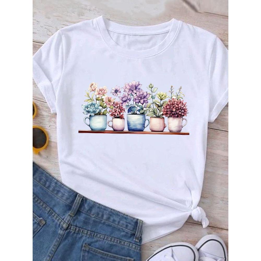 Women's printed candy flower T-shirt, casual wear, short sleeved T-shirt, women's fashionable graphic T-shirt