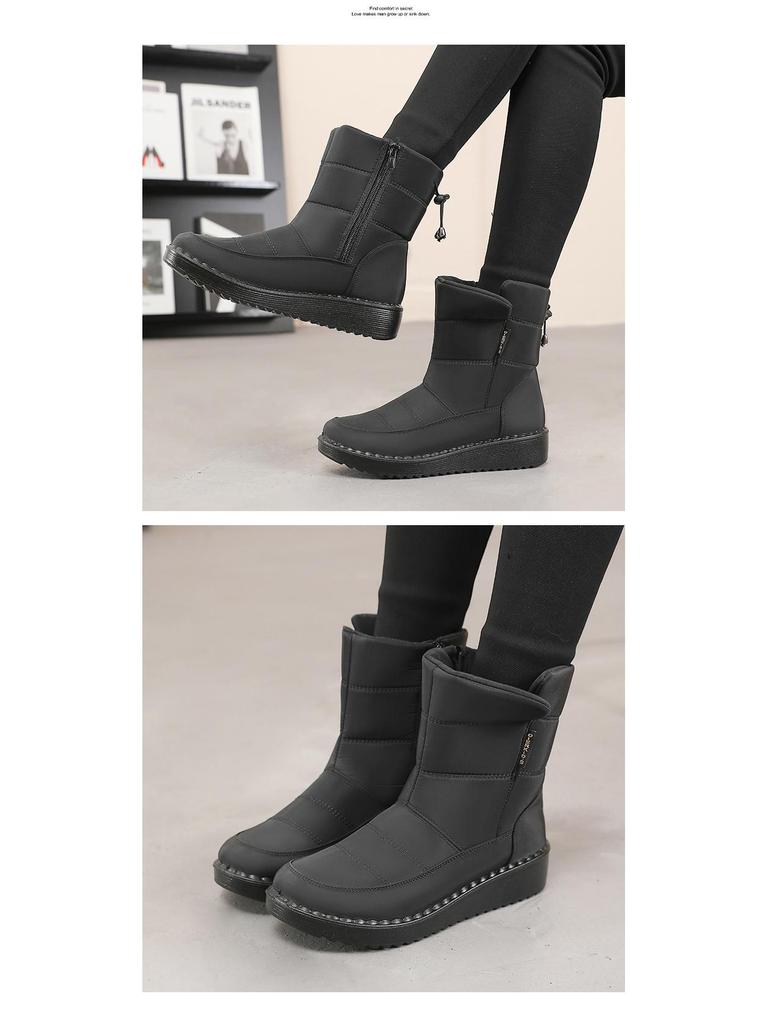 Women's Winter 2025 Fleece-lined Long Tube Snow Boots - Warm, Lightweight, Polyurethane, Cotton