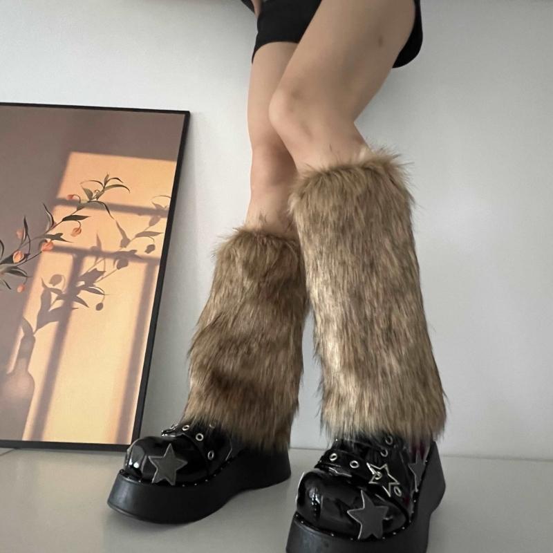 Womens Furry Party Costume Sexy Y2K Faux Furs Fuzzy Long Boots Shoes Cuffs Cover Leg Warmers/Boot Sleeves/Boot Covers