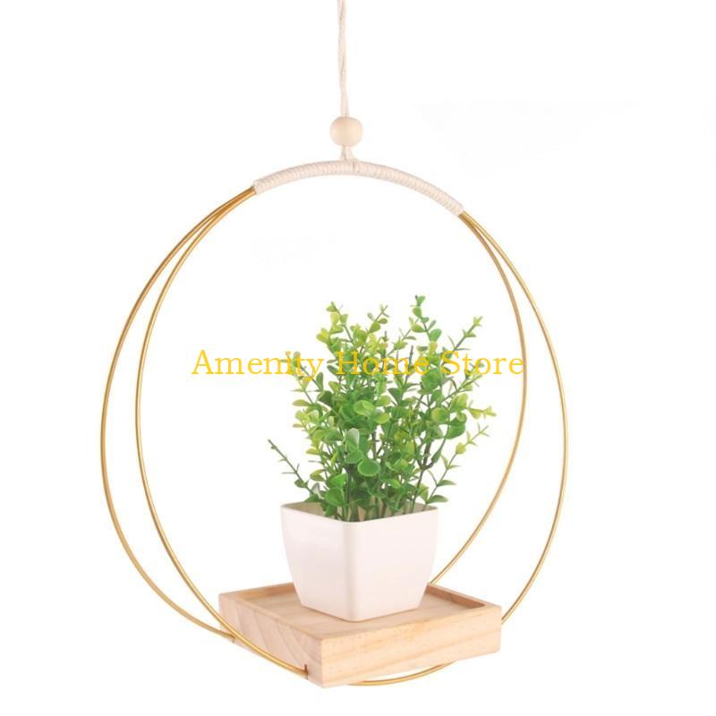 F26C Wood Hanging Basket Flower Pots Hanger Hanging Plant Wood Hanging Basket Rack for Indoor Outdoor Garden Decorations