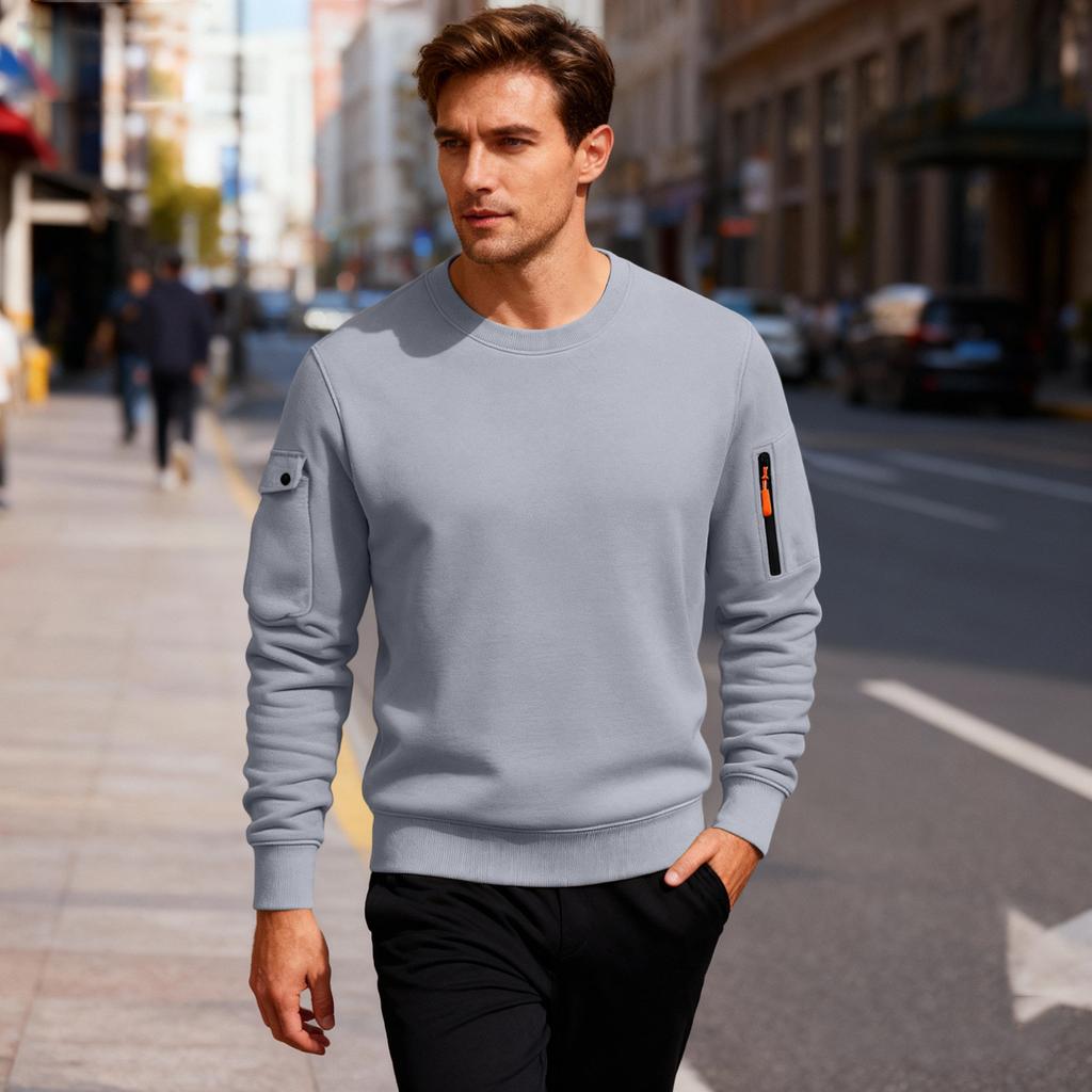 Men'S Fleece Round Neck Pullover With Fleece Solid Color Hoodie And Fleece Fleece Fleece Jacket