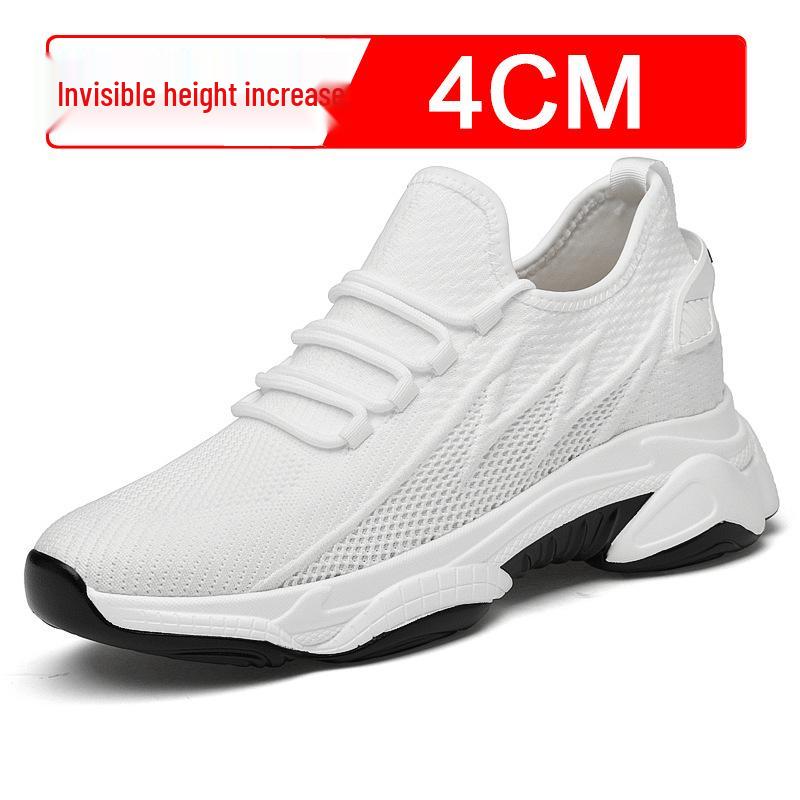 

Men s Breathable Flyknit Mesh Height-Increasing White Sneakers, 10cm, Casual Summer Shoes 35