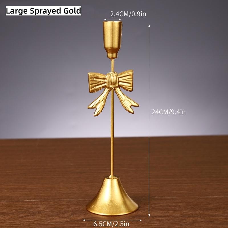 Christmas Golden Bow Candle Holder Sturdy Iron Candlestick Festive Bow Candlestick Sophisticated Light Luxury Candle Holder