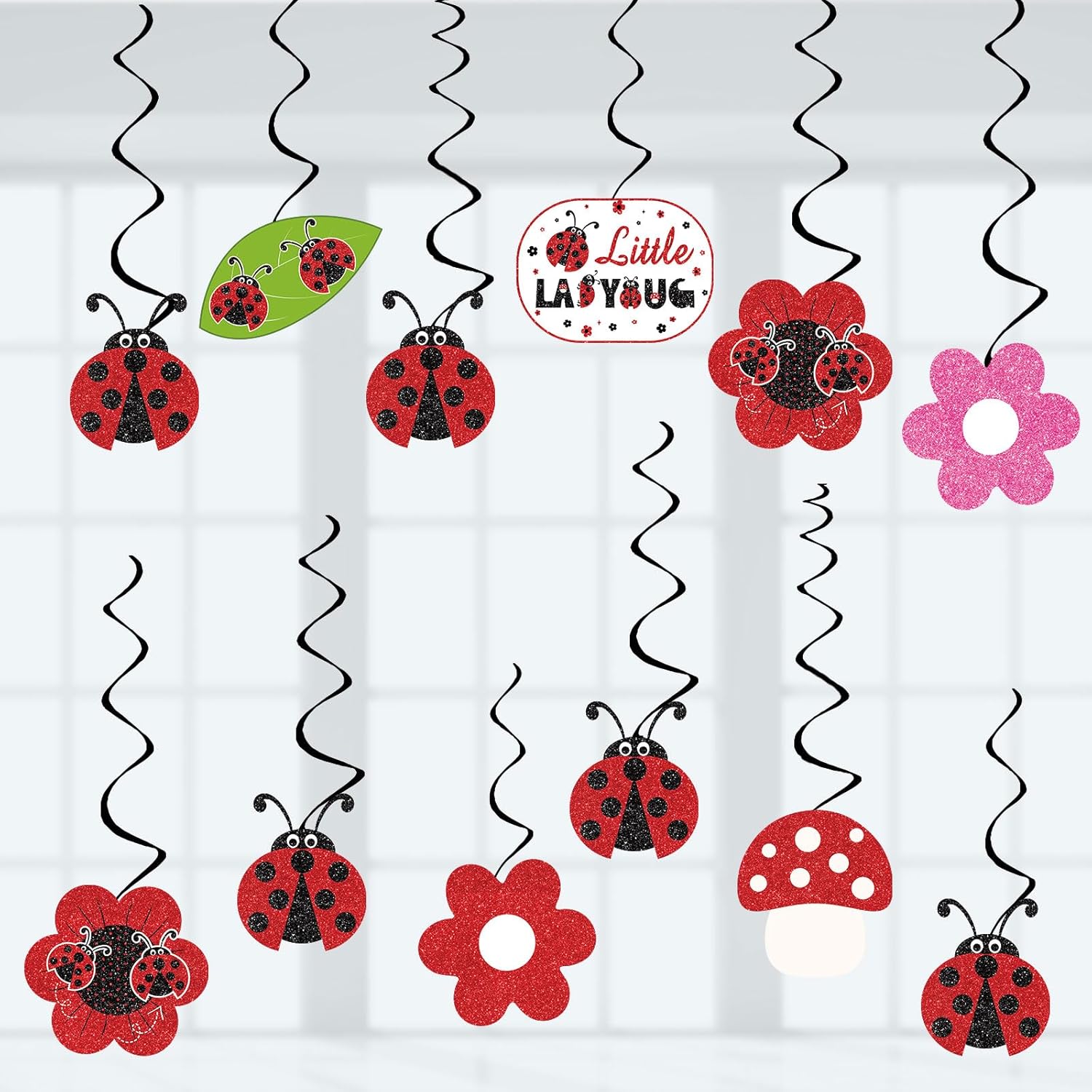 Ladybug Birthday Party Decorations ect Theme Party Decor Hanging Swirls, Assembled and Ready to Use, Baby Shower Birthday Party Supplies 24pcs Party
