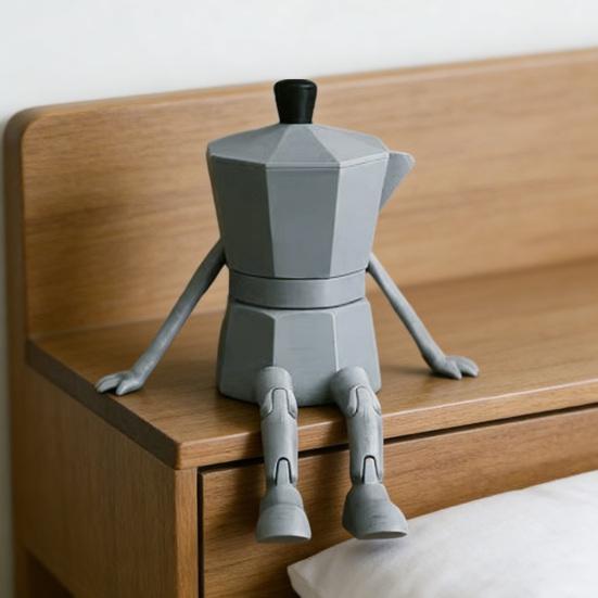 3D Printed Coffee Corner Figurine Moka Pot/Mug/Coffee Bean/Chocolate Figurine with Articulated Legs for Office Home Shelf Decor Funny Gifts