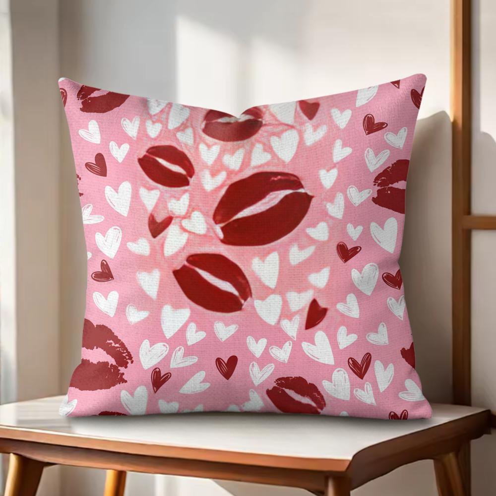 Valentines Day Cushion Cover Natural Linen Organic Fabric DoubleSided Printing Couch Pillow Covers Home Decor