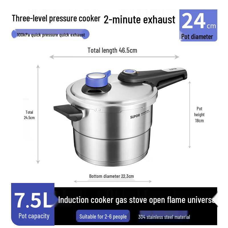 SUPOR 304 Stainless Steel Six-Fold Explosion-Proof Pressure Cooker
